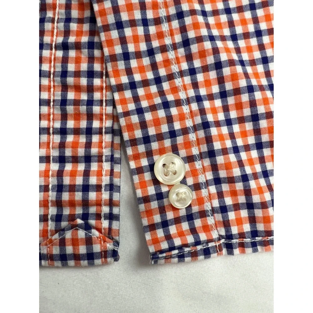 Ralph Lauren Button Down Kids Shirt Size L 14-16 Orange Blue Gingham Classic A57